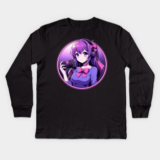 Purple gamer girl Kids Long Sleeve T-Shirt